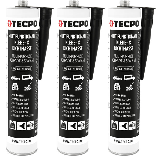 3x TECPO MKD 801 Universal Klebe- & Dichtmasse schwarz, 370g