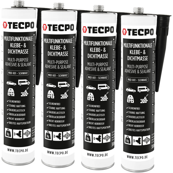 4x TECPO MKD 801 Universal Klebe- & Dichtmasse schwarz, 370g