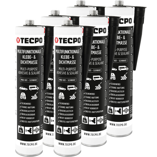 6x TECPO MKD 801 Universal Klebe- & Dichtmasse schwarz, 370g