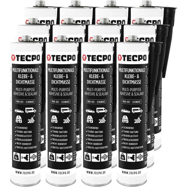 12x TECPO MKD 801 Universal Klebe- & Dichtmasse schwarz, 370g