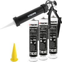 3x TECPO MKD 801 Universal Klebe- & Dichtmasse schwarz, 370g + Alu-Kartuschenpresse 220 mm