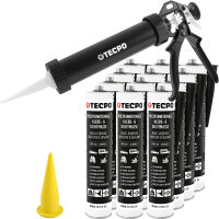 12x TECPO MKD 801 Universal Klebe- & Dichtmasse schwarz, 370g + Alu-Kartuschenpresse 220 mm