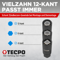 3x TECPO Zündkerzen-Einsätze mit Magnet 14 mm 16 mm 18 mm