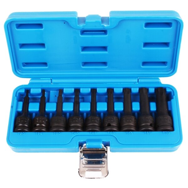 BGS Kraft-Bit-Einsatz-Satz | Antrieb Innenvierkant 12,5 mm (1/2") | T-Profil (für Torx) T20 - T70 | 9-tlg.