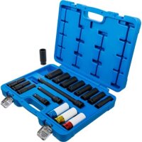 BGS Kraft-Steckschlüssel- und Kraft-Schoneinsatz-Satz | Sechskant | Antrieb Innenvierkant 12,5 mm (1/2") | SW 10 - 24 mm | 18-tlg.