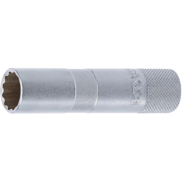 BGS Zündkerzen-Einsatz mit Haltegummi, Zwölfkant, lang | Antrieb Innenvierkant 10 mm (3/8") | SW 16 mm