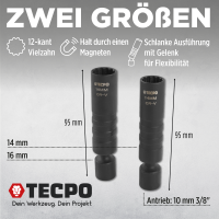 2x TECPO Glühkerzen und Zündkerzen Gelenk-Einsätze mit Magnet 3/8" Steckschlüssel 14-16 mm