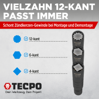 2x TECPO Glühkerzen und Zündkerzen Gelenk-Einsätze mit Magnet 3/8" Steckschlüssel 14-16 mm