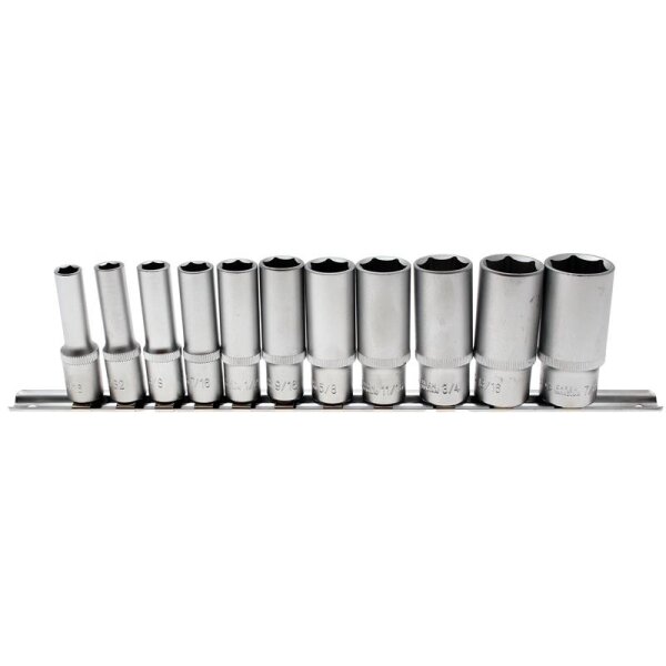 BGS Steckschlüssel-Einsatz-Satz Sechskant, tief | Antrieb Innenvierkant 10 mm (3/8") | Zollgrößen | 11-tlg.