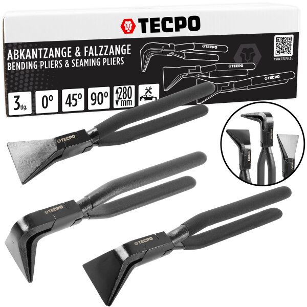 TECPO Abkant und Falzzangen Set 3-tlg. Blechzange Biegezange Klempnerwerkzeug 0° 45° 90° für präzise Blecharbeiten
