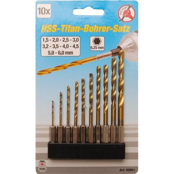 BGS DIY HSS-Bohrer-Satz, Titan-Nitriert, 10-tlg.