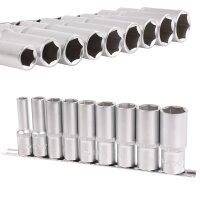 BGS Steckschlüssel-Einsatz-Satz Sechskant, tief | Antrieb Innenvierkant 12,5 mm (1/2") | SW 10 - 24 mm | 9-tlg.