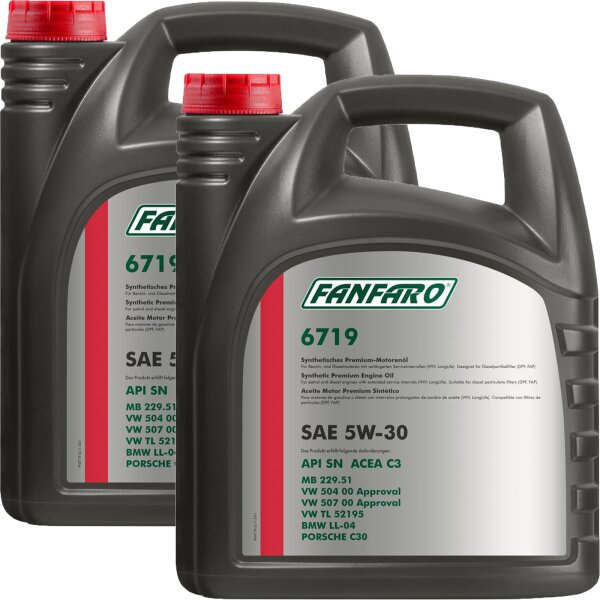 2x FANFARO 5W-30 API SN CF VW 504.00 507.00 BMW LL-04 MB 229.51 , 5L
