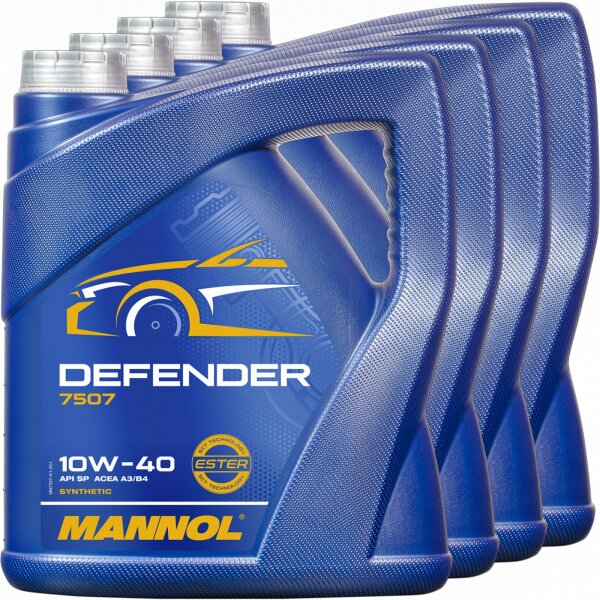 4x MANNOL Defender 10W-40 Motoröl API SL/CF, 5L