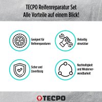 TECPO Reifenreparatur Set, 78-teilig + LED Akku Handlampe 300 Lumen inkl. USB Kabel