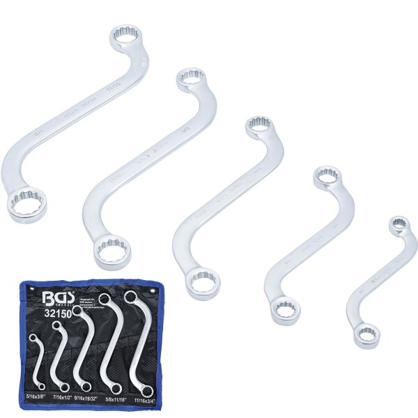 BGS S-Form Doppelringschlüssel-Satz, in Zoll, 3/8" - 3/4", 5- tlg.