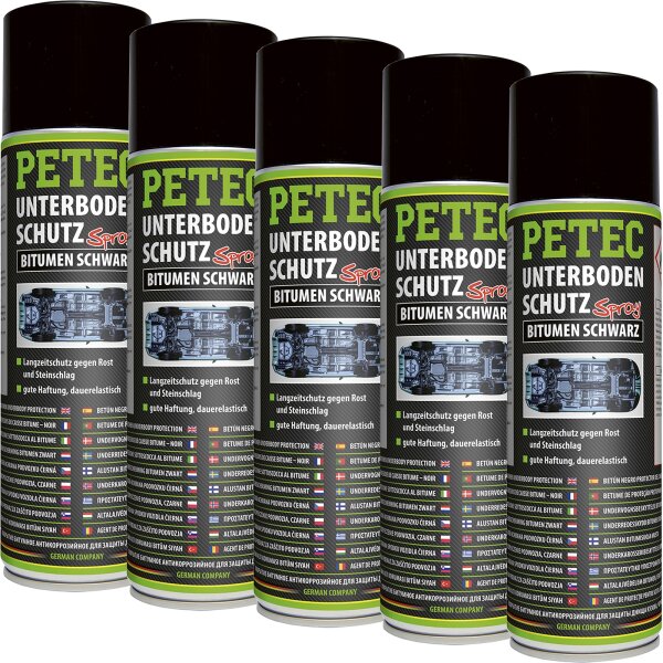 5x PETEC Unterbodenschutz Bitumen Spray schwarz, 500 ml