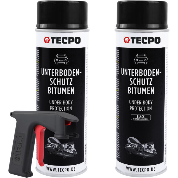 2x TECPO Unterbodenschutz Bitumen schwarz, 500 ml + Pistolengriff
