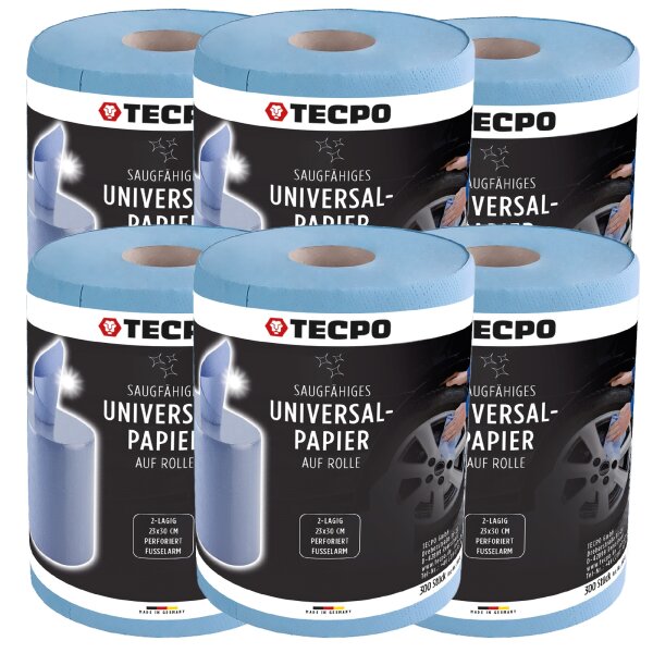 TECPO 6x Putzrolle blau 2-lagig, 23x30 cm, MINI-300