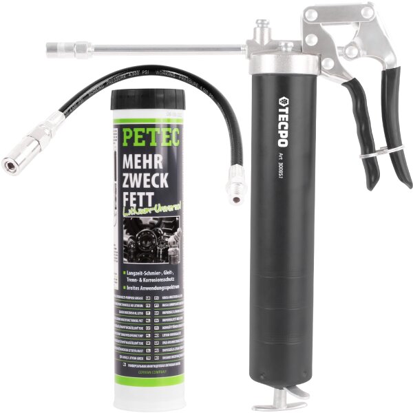 PETEC Mehrzweckfett, Kartusche 400g + TECPO Hadfettpresse + Schlauch