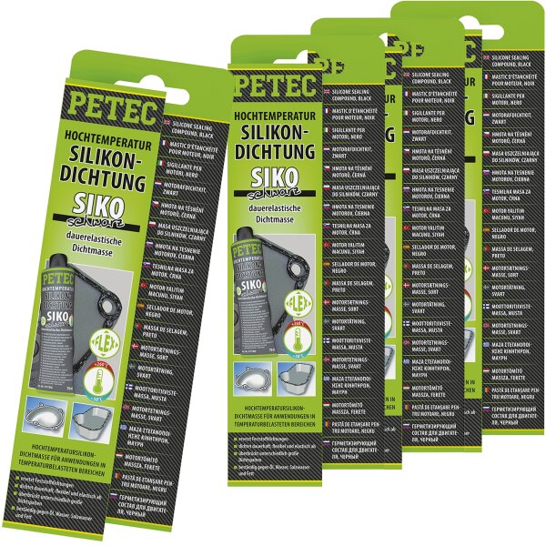 4x PETEC Hochtemperatur-Silikondichtung, dauerelastisch schwarz, 70mL