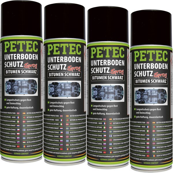 4x PETEC Unterbodenschutz Bitumen Spray schwarz, 500 ml