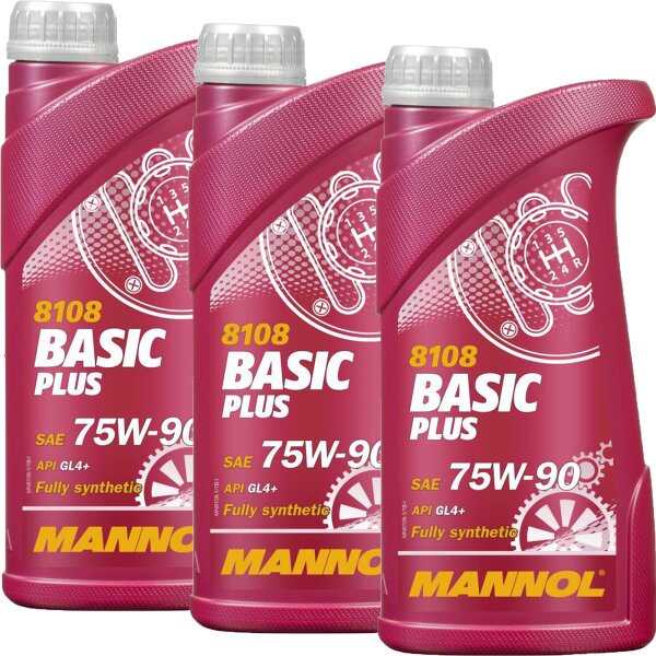 3x MANNOL Basic Plus, Getriebeöl, 75W-90 API GL 4+, 1L