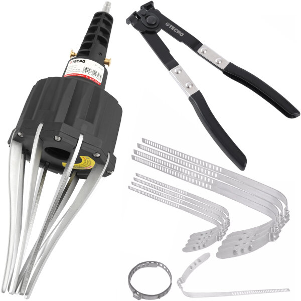 TECPO Druckluft-Montagewerkzeug + Klemmazange + 8x Achsmanschetten Schellen