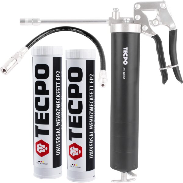 TECPO Einhand-Fettpresse + 2x Universal Mehrzweckfett EP2, 400g
