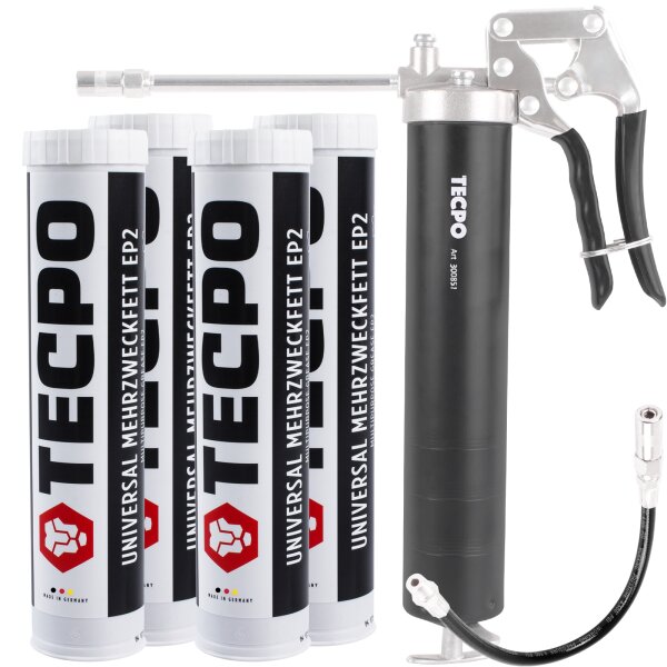 TECPO Einhand-Fettpresse + 4x Universal Mehrzweckfett EP2, 400g