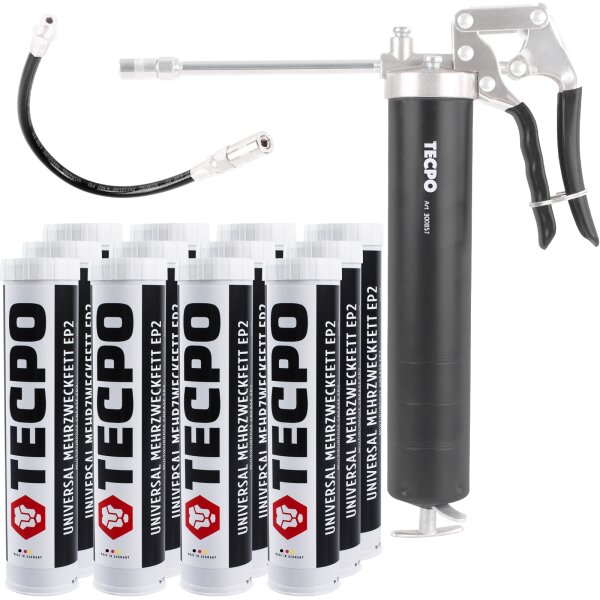 TECPO Einhand-Fettpresse + 12x Universal Mehrzweckfett EP2, 400g