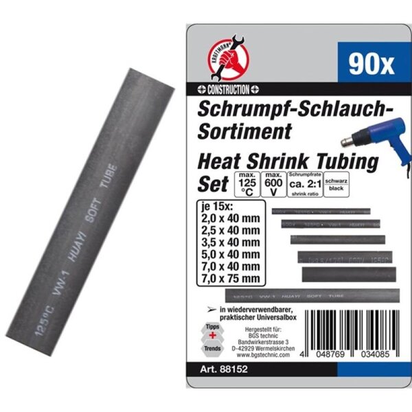 BGS DIY Schrumpf-Schlauch-Sortiment, schwarz, 90-tlg
