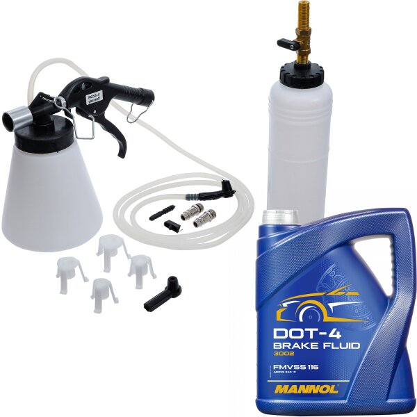 Druckluft Bremsen-Entlüfter-Satz + Bremsflüssigkeit Brake Fluid DOT-4, 5 Liter