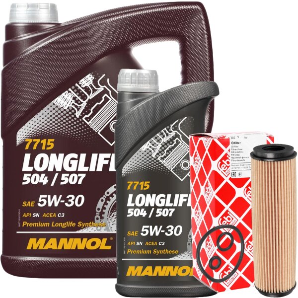 FEBI BILSTEIN Ölfilter + MANNOL Longlife 504.00 / 507.00 5W-30, 6 Liter