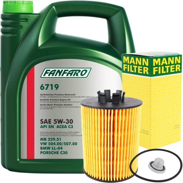 MANN-FILTER Ölfilter + FANFARO 5W-30 API SN CF, 5L