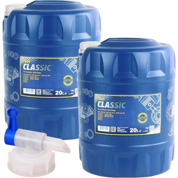 2x MANNOL Classic 10W-40 API SN/CH-4, 20L + Hahn