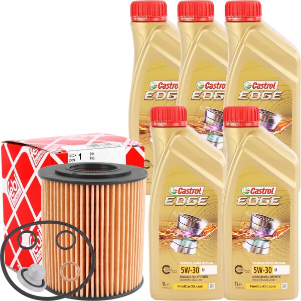 FEBI Ölfilter + Schraube + CASTROL EDGE M 5W-30 15BF6C, 5x1L