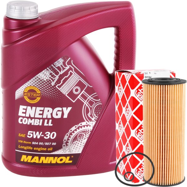 1x FEBI BILSTEIN Ölfilter + MANNOL Energy Combi LL 5W-30, 5L
