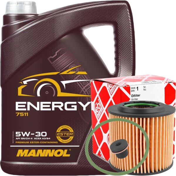 FEBI BILSTEIN Ölfilter + Schraube + MANNOL Energy 5W-30, 5 Liter
