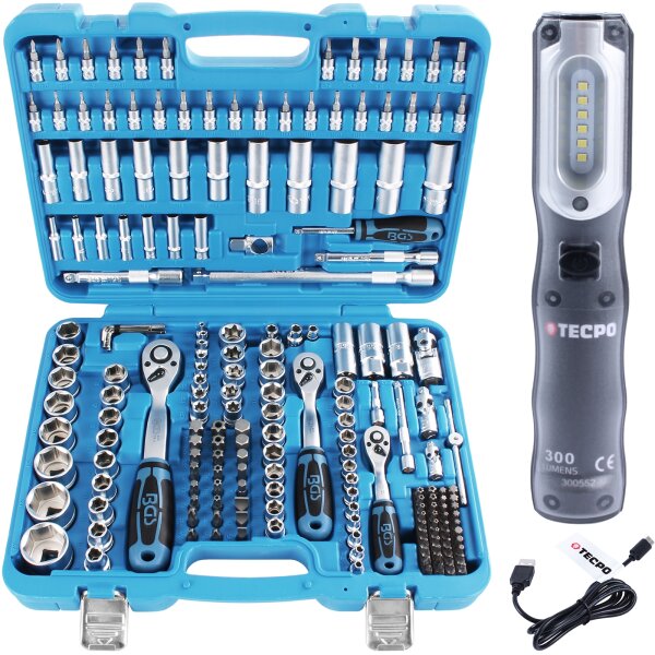 Steckschlüsselsatz, 192-tlg., Pro Torque® + LED Inspektionsleuchte 300 Lumen mit USB Ladekabel, magnetisch