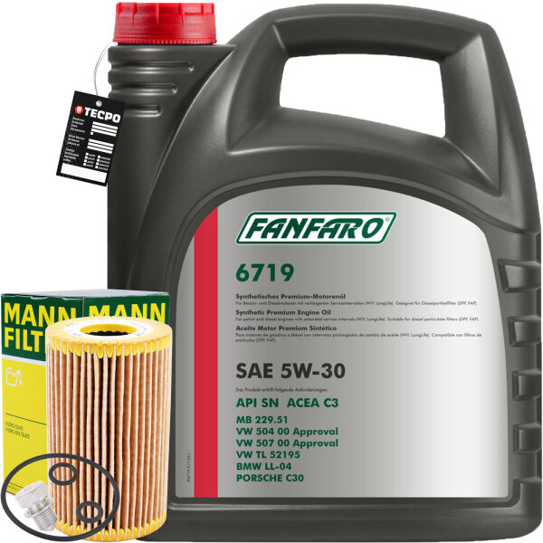 MANN-FILTER Ölfilter + FANFARO 5W-30, 5 Liter