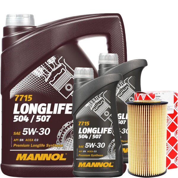 FEBI BILSTEIN Ölfilter + MANNOL Longlife 504.00 / 507.00 5W-30, 7 Liter