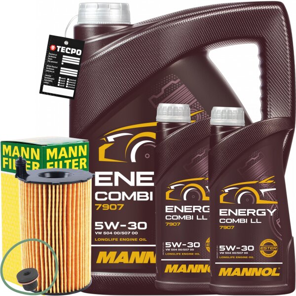 MANN-FILTER Ölfilter + MANNOL Energy Combi LL 5W-30, 7 Liter + Schraube + Ölzettel