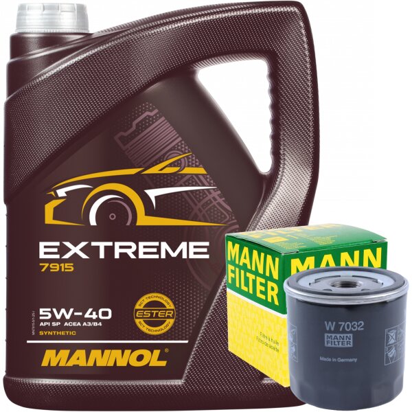 MANN-FILTER W7032 Ölfilter + MANNOL Extreme 5W-40 API SN/CF, 5 Liter