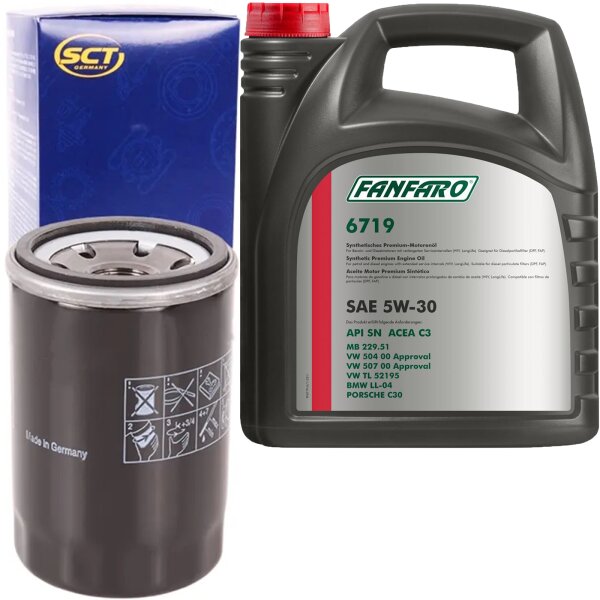SCT Germany Ölfilter + FANFARO 5W-30 VW 504.00 507.00, 5 Liter