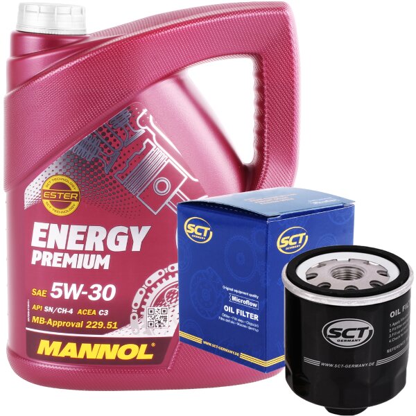 SCT Germany Ölfilter + Mannol Energy Premium 5W-30, 5 Liter