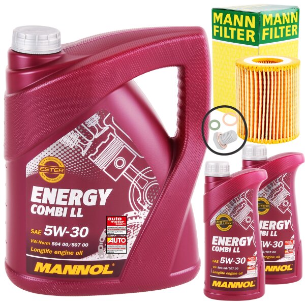 MANN Ölfilter + Schraube + MANNOL Combi LL 5W-30, 7L