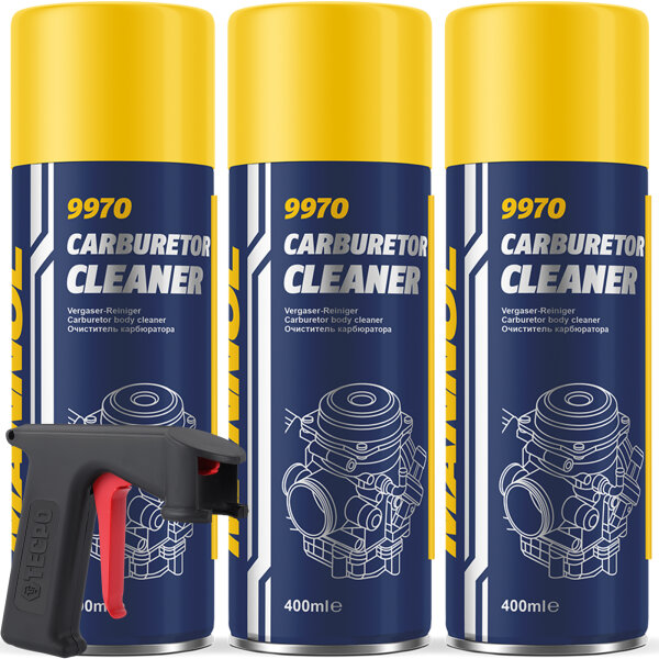 3x MANNOL Vergaser Reiniger Drosselkappenreiniger, 400ml + Sprühpistole