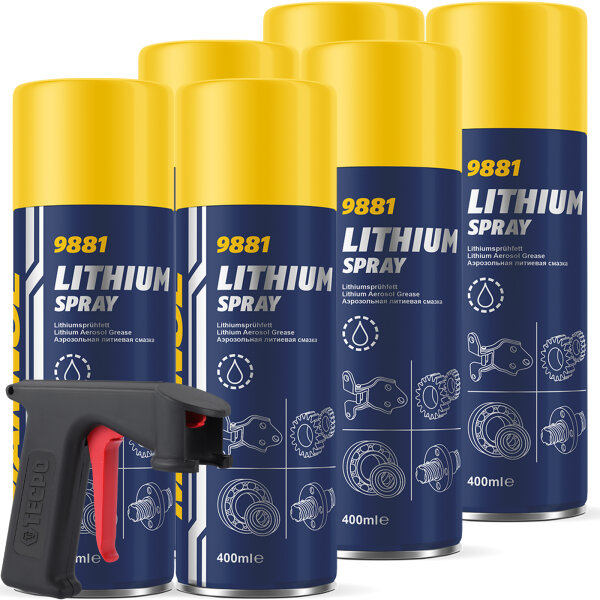 6x400ml MANNOL Lithium Spray + Sprühpistole