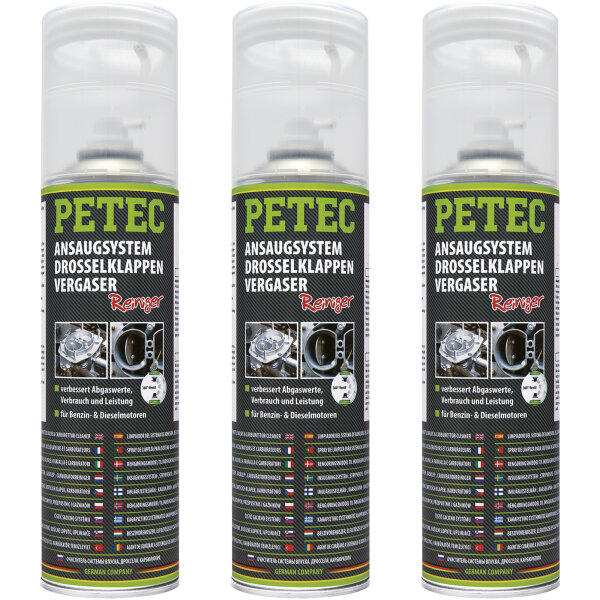 3x PETEC Ansaugsystem-, Drossel- klappen- & Vergaserreiniger, 500 ml